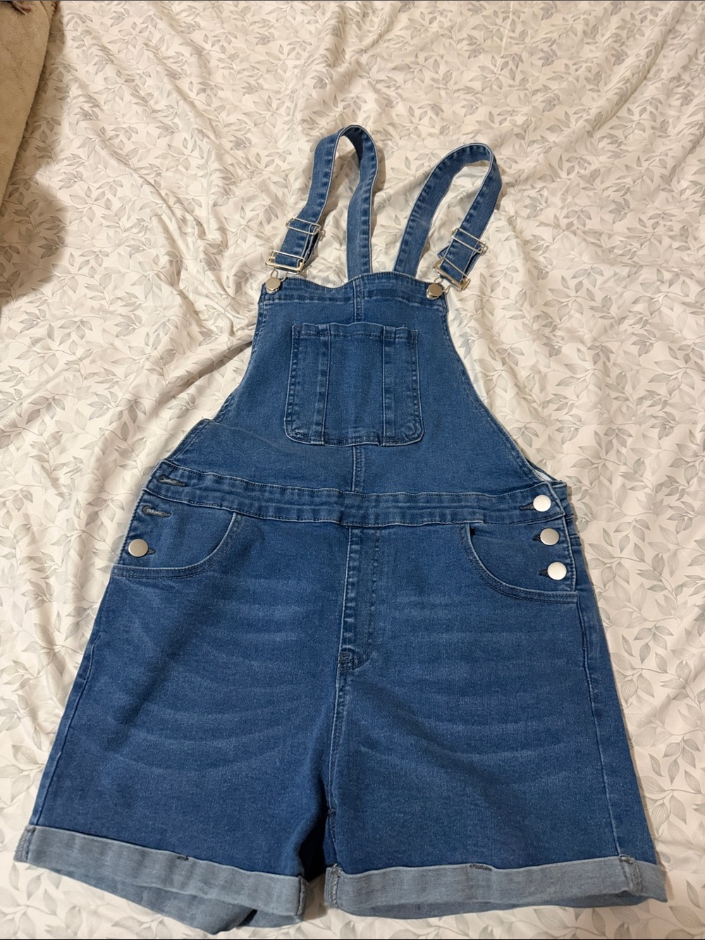 SHEIN blue denim short overalls with adjustable straps